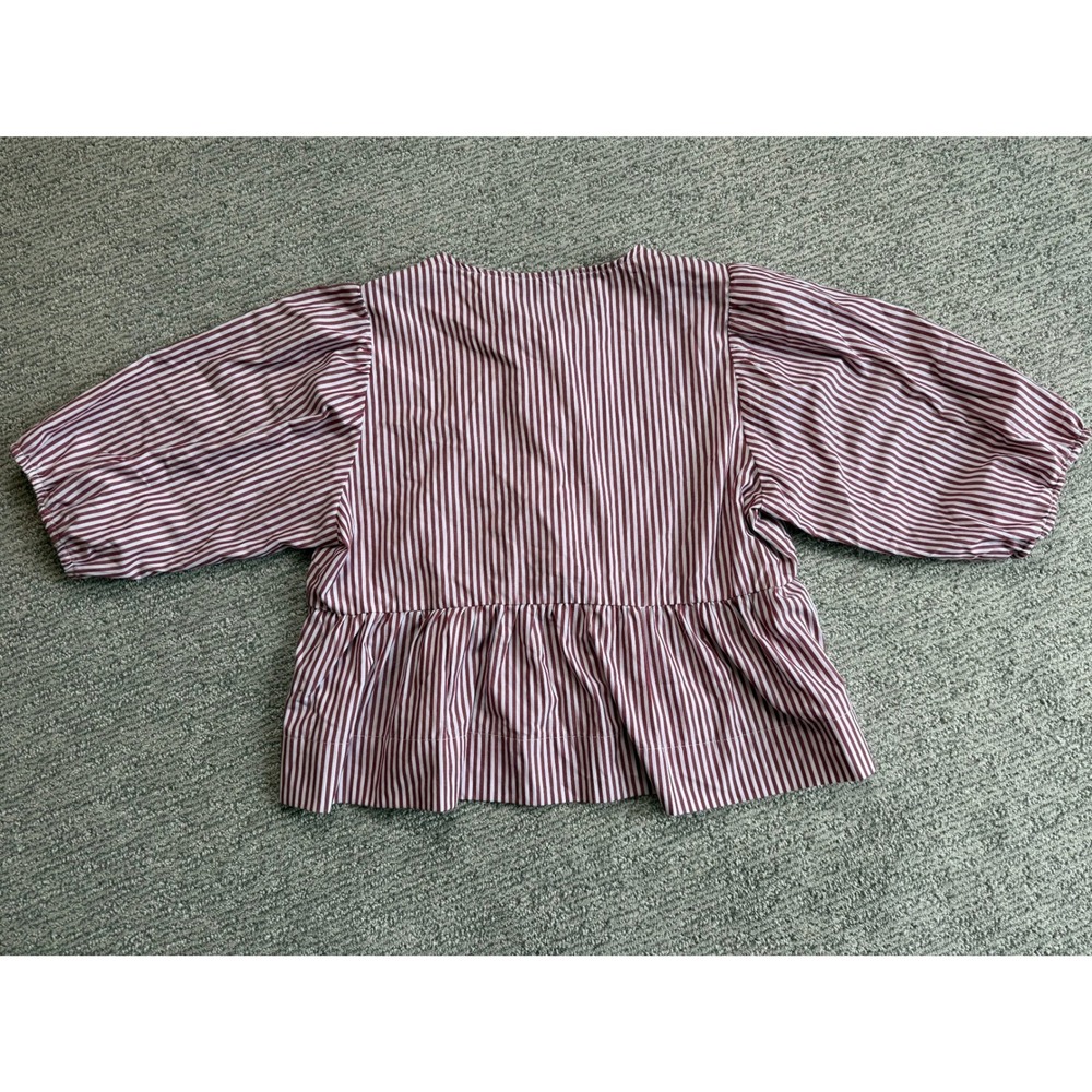 Velvet Heart Los Angeles Striped Bow Peplum Top Burgundy White Cotton Large - Picture 2 of 8
